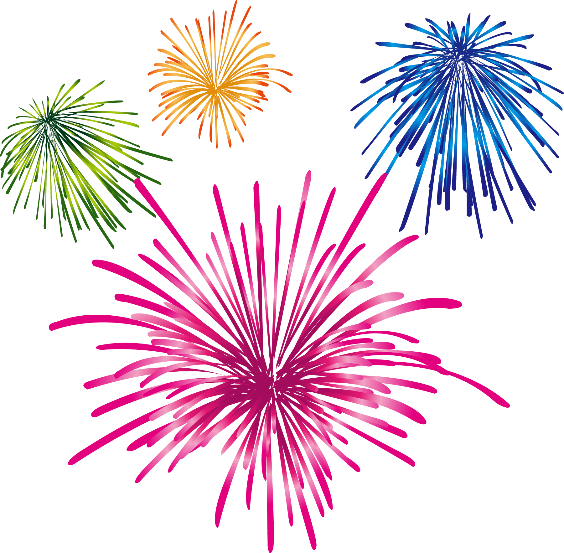Colorful Fireworks, Orange, Blue, Green, Pink Fireworks PNG Transparent
