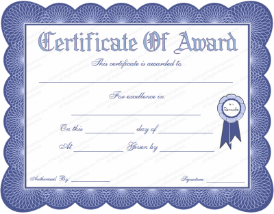 Blue Colored Certificate Of Award Or Prize Winner Certificate Template Png PNG Images