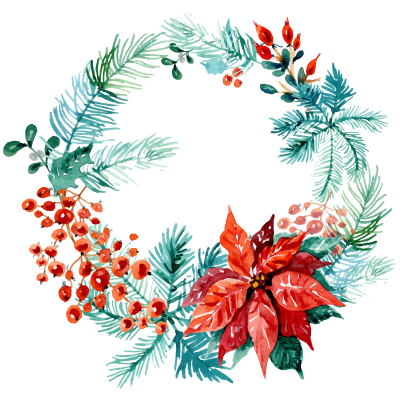 Christmas Watercolor Wreaths Image Clipart PNG Images