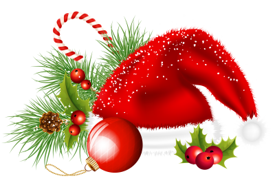 Red Santa Hat And Ornaments HD Picture PNG Images