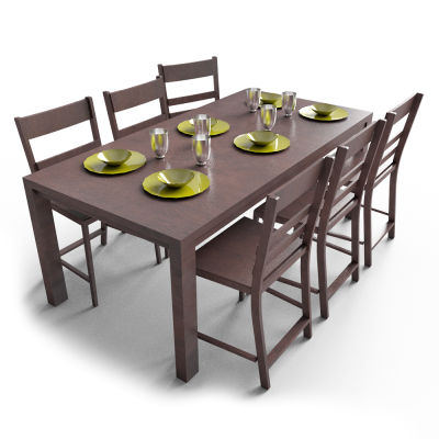 The Simple Design Dining Table, Cups, Plates, Chairs PNG Images