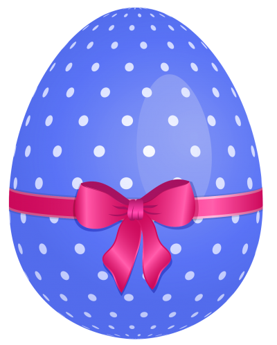 Dotted Blue Easter Egg With Pink Ribbon Png PNG Images