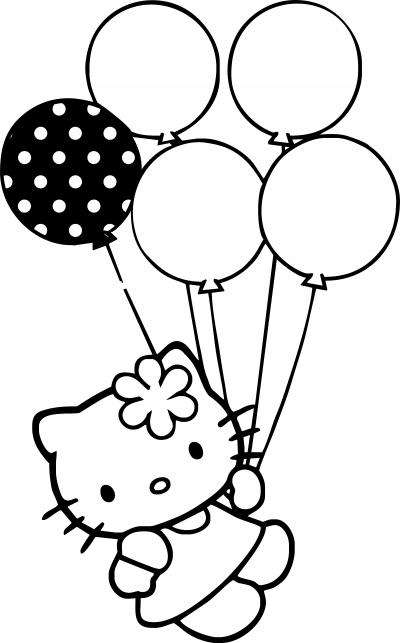 Black And White Holding Balloons Hello Kitty Clipart Png Free Download PNG Images