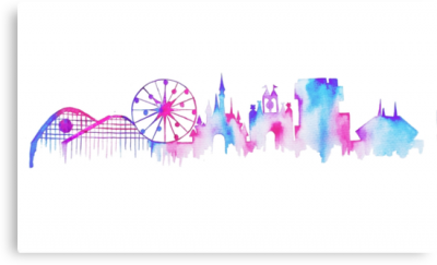 Disneyland California Watercolor Skyline Silhouette Illustration PNG Images